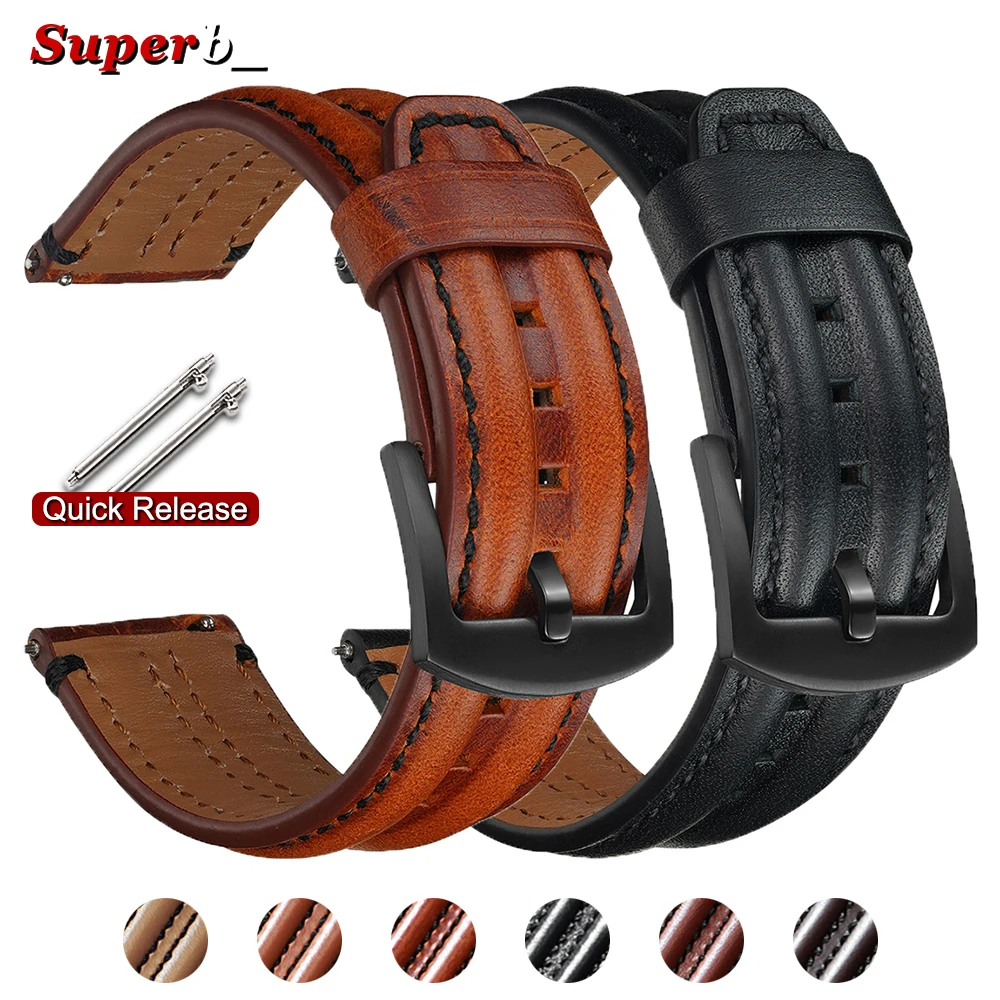 Öl-Wachs Echtes Rindsleder Armband Vintage Braun Leder Uhrenarmband für Omega für Seiko Armbänder 20mm 22mm 24mm Damen Herren Handgelenksband