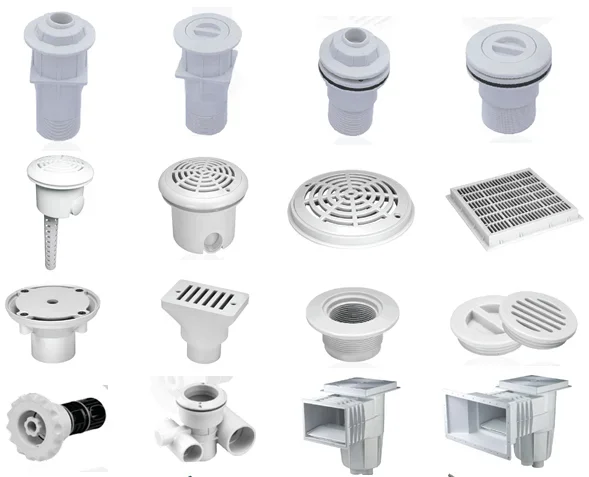 Pool accessories return back water/main drain/massage nozzle/skimmer/valve fittings for cement and liner