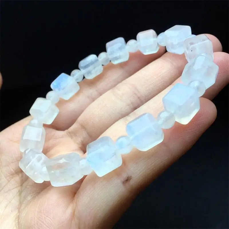 10MM Natural Blue Moon Stone Cube Bracelet Fashion Healing Personalized For Men Women Gemstone Jewelry Lovers Gift 1pcs