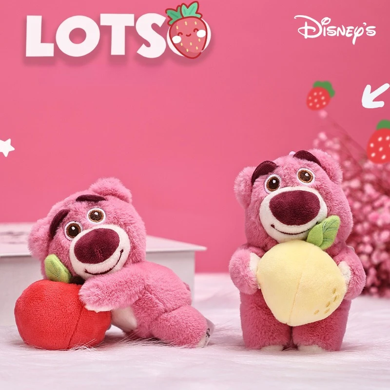 Miniso 정품 디즈니 딸기 곰 플러시 키 체인 인형 학교 가방 펜던트 선물 플러시 펜던트에 대한 학교 가방 펜던트