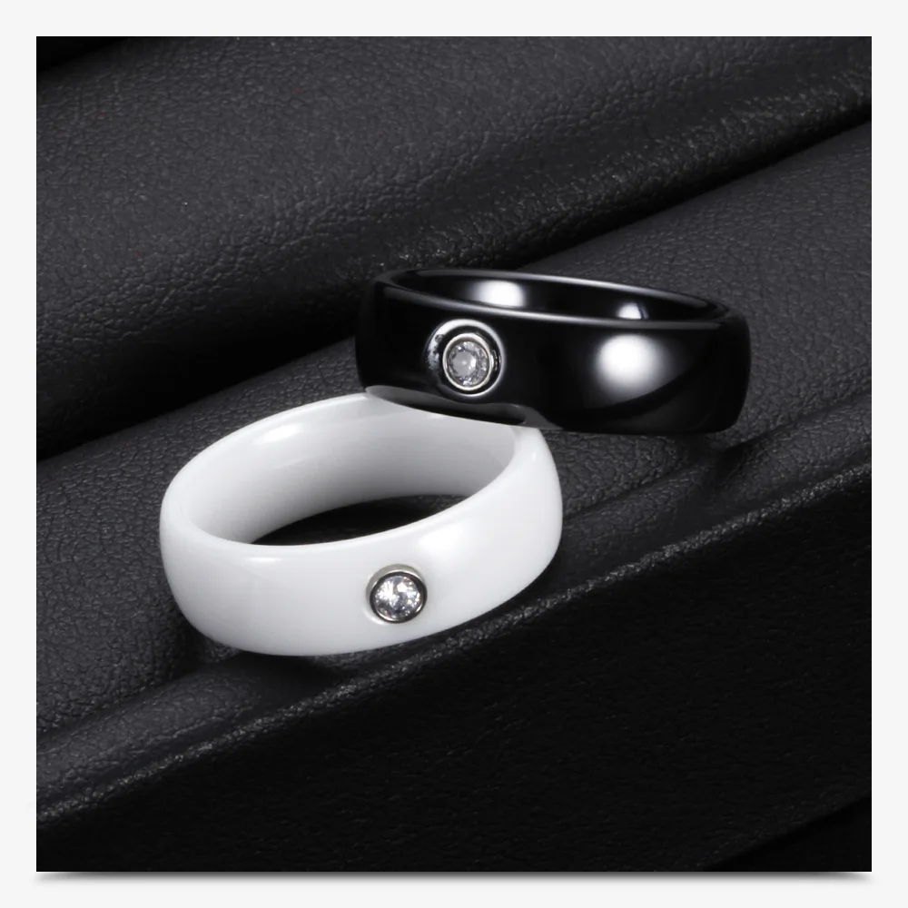 Schlichter Zirkon-Ring aus schwarz-weißer Keramik für Damen, wasserdichter Fingerschmuck, bestes Geschenk für Freundin, Mutter – Detail 2