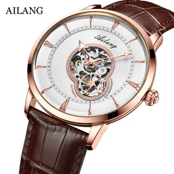 AILANG Brand Luxury Waterproof Ultra Thin Hollow out Clock cinturino in pelle maschile Casual Automatic machinery Watch Men Sports Wrist