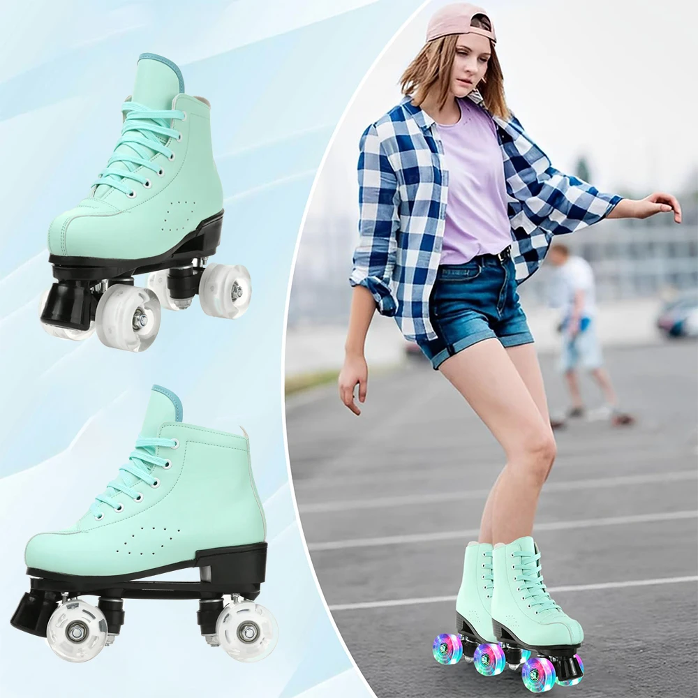 Zapatos de Skate de 4 ruedas de doble fila, patines con ruedas intermitentes para principiantes, mujeres, hombres, patinaje al aire libre, talla 32 33 34-44, zapatillas de deporte para niñas