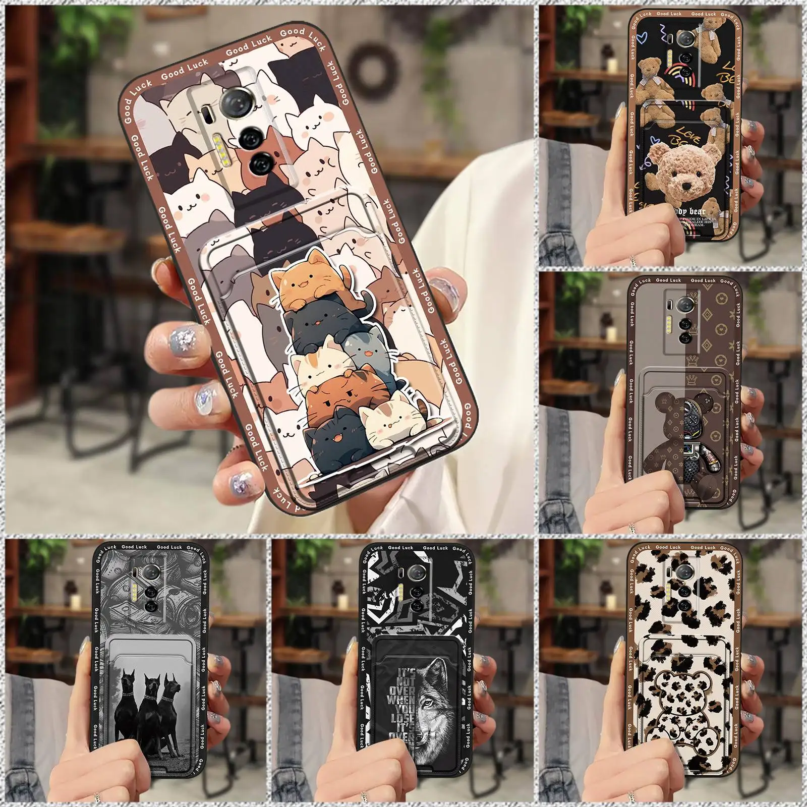 Waterproof protective Phone Case For Tecno Phantom X/AC8 TPU Durable Graffiti Anti-knock Cute Silicone Card bag Cartoon