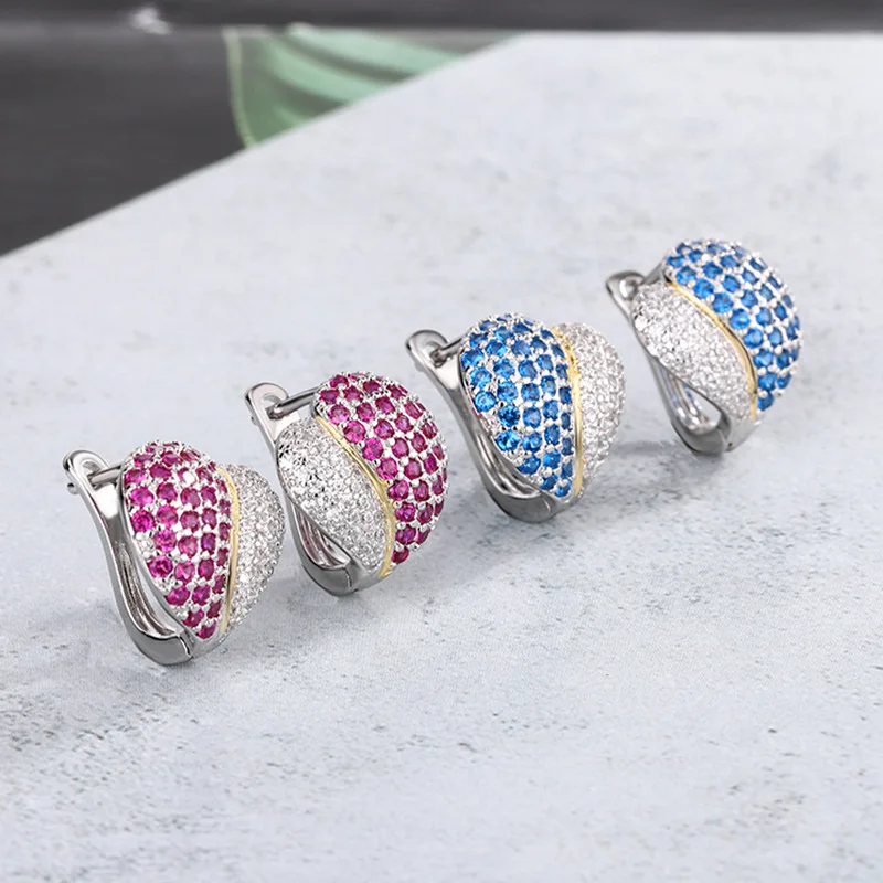 

European and American Fashion Earrings Full Diamond Heart-shaped Red Corundum High-end Sense Women's Jewelry Versatile