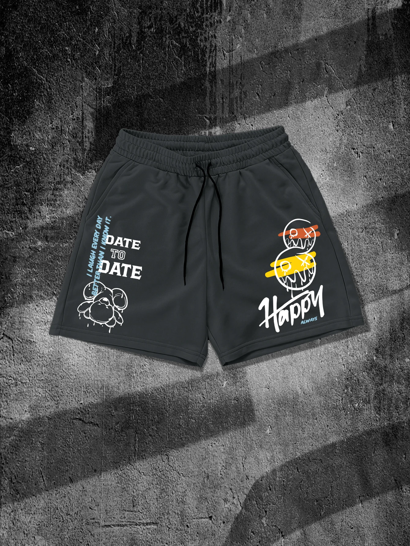 Men's Graffiti Happy Face Cartoon Bear Graphic Shorts Hip Hop Streetwear Drawstring Quick Dry Summer Daily Casual Sports Shorts