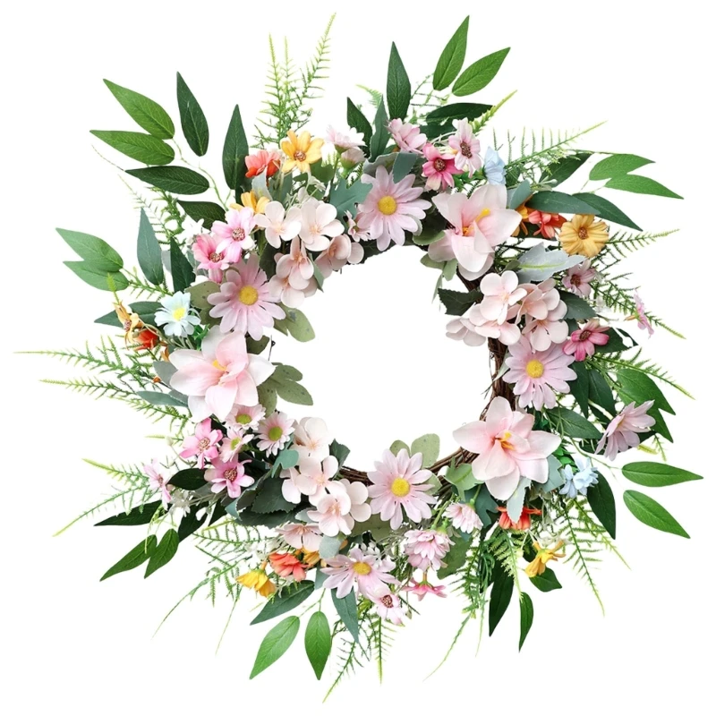 

Artificial Leaf Flower Wreath 21.65Inch for Indoor and Outdoor Realistic Flower Wreath for Wedding Valentines Decoratio Y5GA