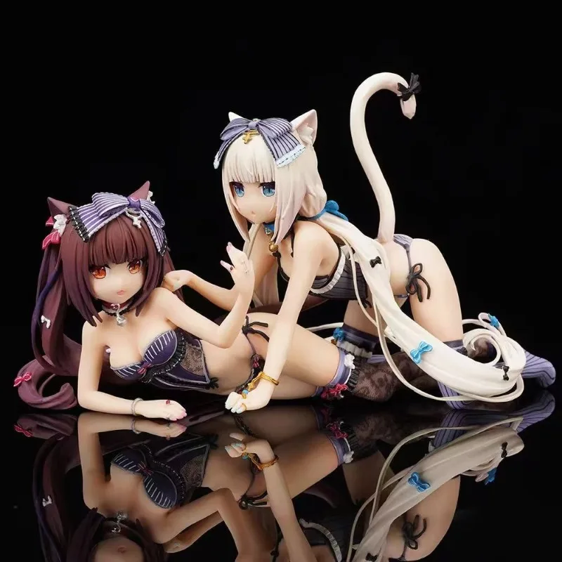 

23cm Cat Girl Paradise Native Kneeling Vanilla and Lying Chocolate Anime PVC Action Figure Toy Collection Model Desktop Ornament