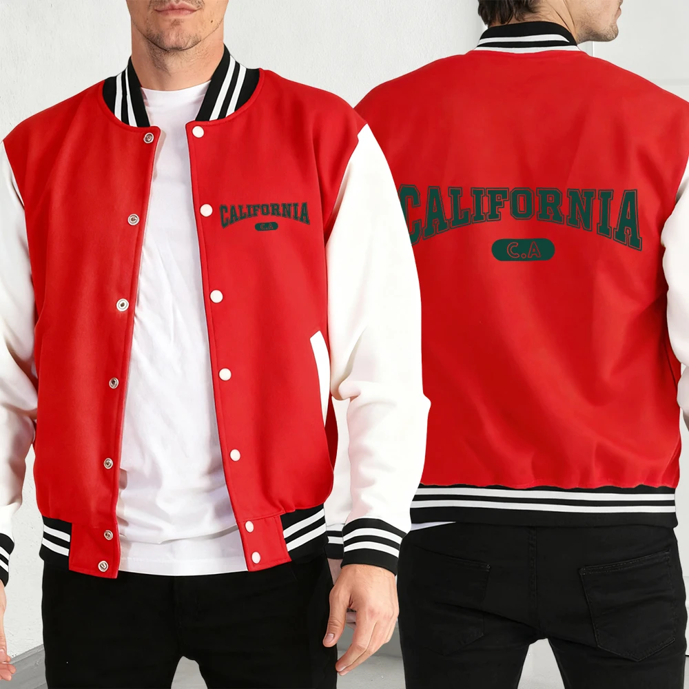 

Califonia C.A Printing Jackets Men Harajuku Streetwear Fashion Loose Baseball Jersey Fleece Pocket American Top Unisex Jacket