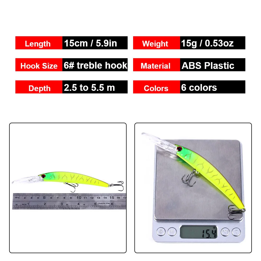 1PCS 15cm 15g  Deep Diving Jerkbait Artificial Hard Bait Fishing Wobblers Minnow Lure for Bass Pike Carp Fishing Tackle