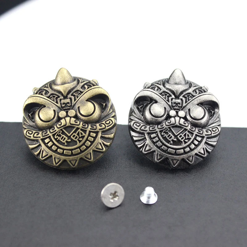 5 Pcs 28*28mm A Small Lion's Head With One Horn Conchos Button Rivet Stud Wallet Bag Belt Leather Craft Decorative