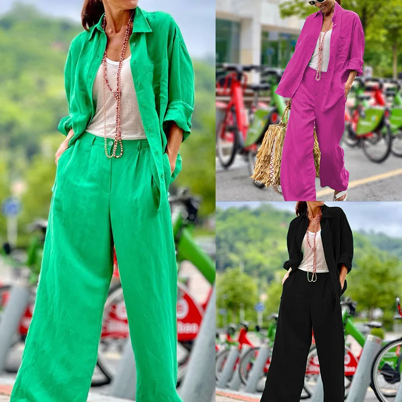 New Fashion Temperament Solid Color Suit  Spring and Autumn Two-piece Suit  Commuter Casual Long-sleeved Pants Suit Pantalones