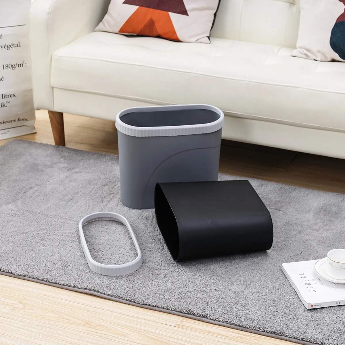 Heavy Duty Anti-Impact Covered Trash Can Space Saving Design for Living Room Bedroom Laundry Room Dustbin Rubbish Organizer