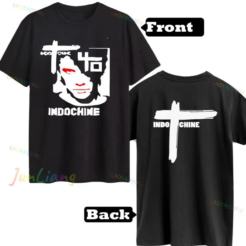 Indochine I Can't I Have Indochine Male T-shirt Rock Hip-Hop Band Print Shirt Short Sleeve Round Neck Vintage 100% Cotton Top