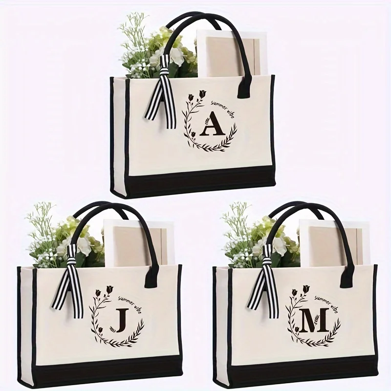 Personalized monogrammed birthday gifts for men and women canvas handbags large capacity ladies zipper pockets handbags