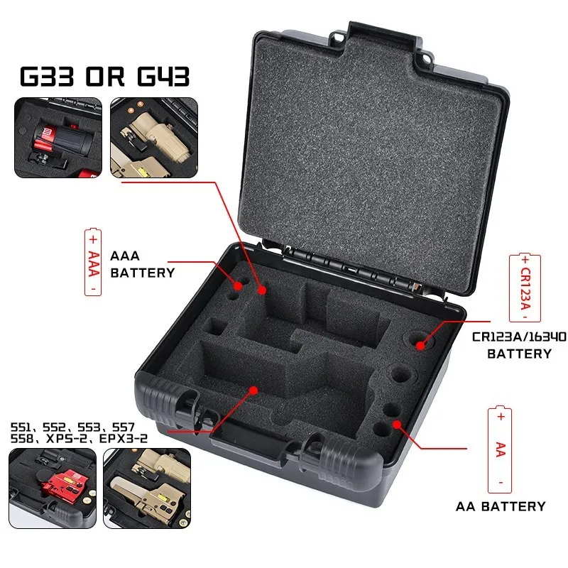 WADSN Tactical G34 G44 Sight Protection Storage Box 558 553 XPS3-2 HHS Holographic Hybrid Sight Magnifiers Plastic Battery BOX