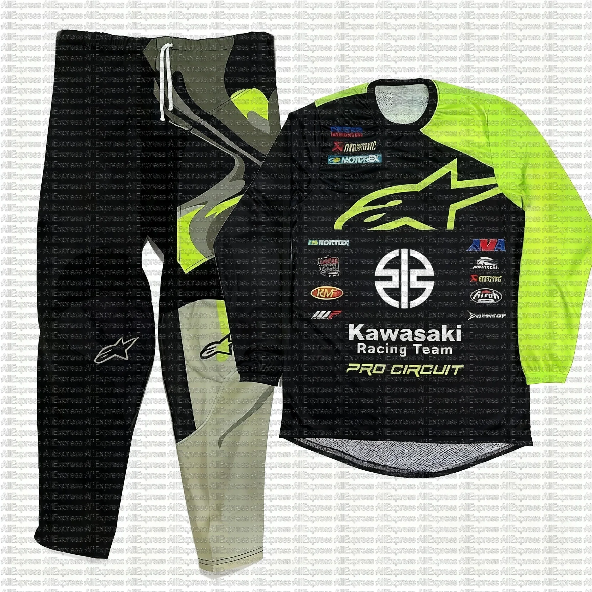 

Kawasaki Youth Motocross Jersey And Pants Set Quick Drying Off-road Racing Suit Endurance Gear for Kids 2025 Model