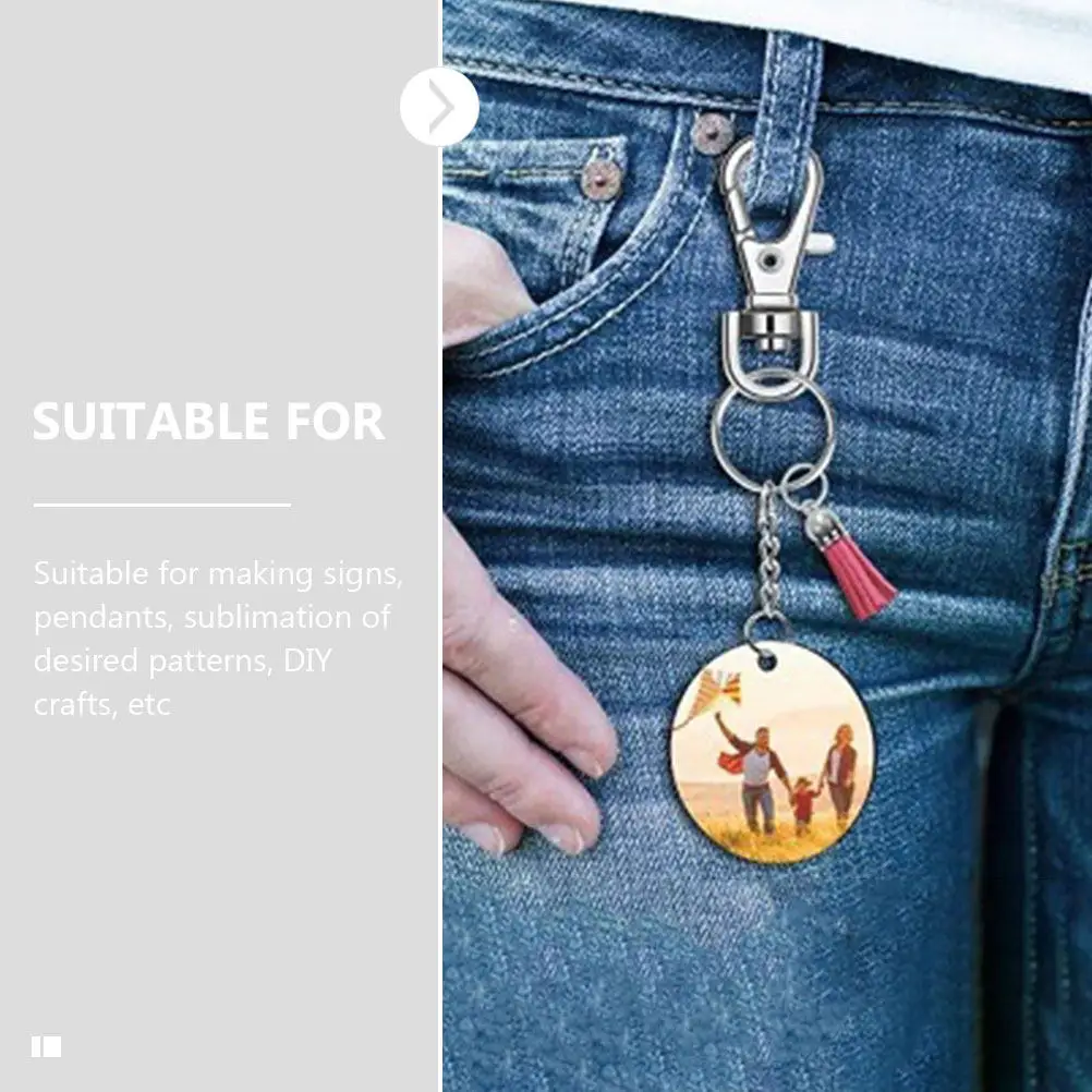 

30Sets Wooden Keychain Sublimation Blanks DIY Heat Transfer Key Rings Double Sided Printed Circle Sublimation Keychain Pendant