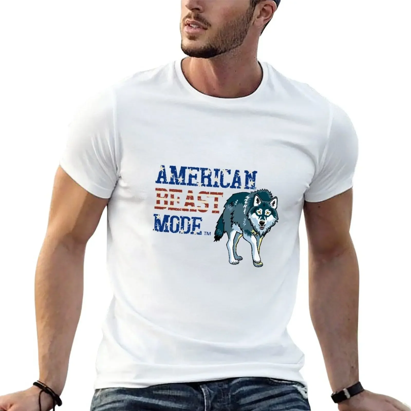 

American Beast Mode Snarling Wolf Shirt T-Shirt cute tops kawaii clothes Men's cotton t-shirt