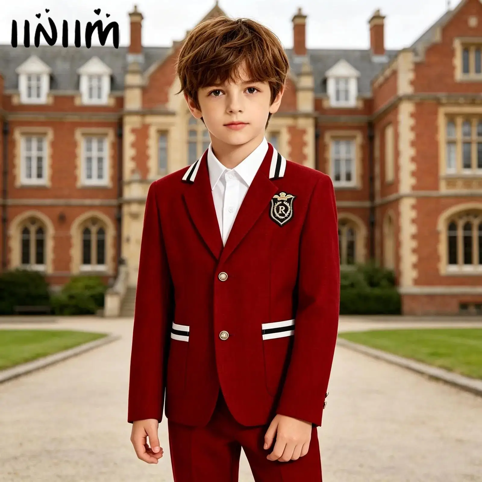 Children Preppy School Academy Uniform Blazer Boys Girls Lapel Blazer Suit Jacket Badge Lapel Coat Badge Decor Chorus Costume
