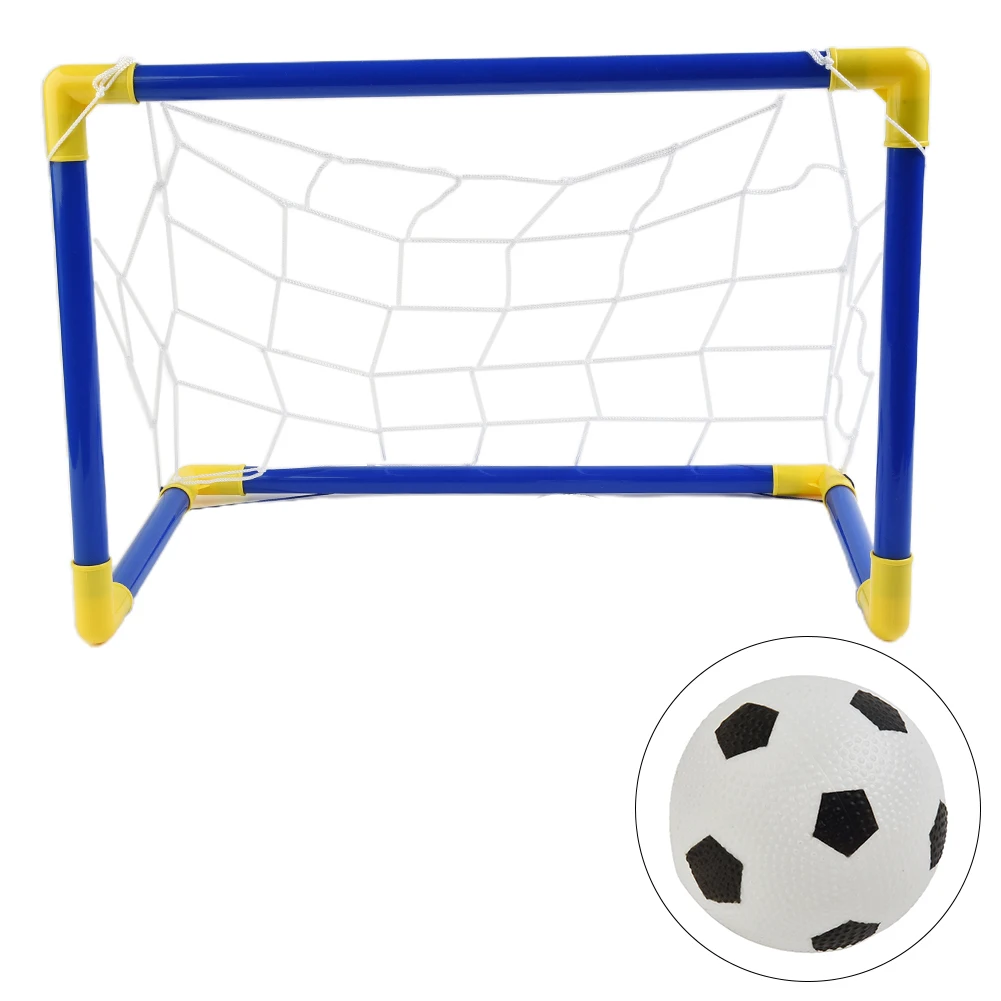 Set Jaring Tiang Gawang Sepak Bola Gerbang Sepak Bola Lipat Mini 44.7CM dengan Pompa Bola untuk Anak Kecil Aksesori Sepak Bola Dalam/Luar Ruangan