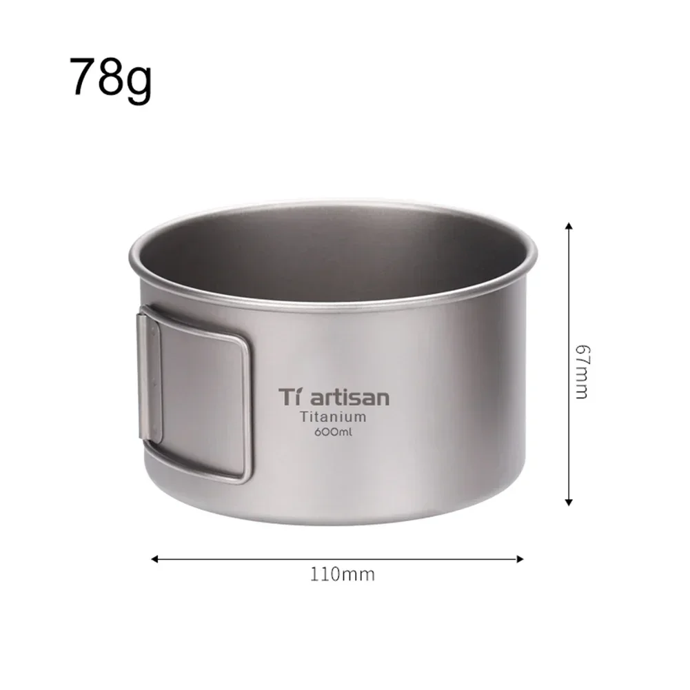 Titanium Bowl With Folding Handle Camping Bowl Dinner Food Container Outdoor Pan Bowl Camping Accessories