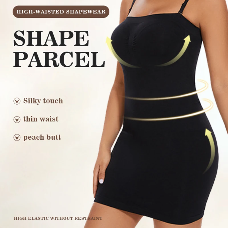 BurVogue Strapless Shapewear Body Shaper for Women Tummy Control Full Slip Shapewear Under Dress Adjustable Spaghetti Strap