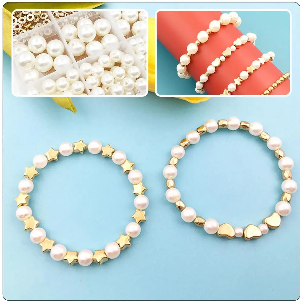 

720 Pcs Pearl Suit Spacer Beads Imitation Rhinestones Filler Bracelet Accessories DIY Craft Supplies Jewelry Making Charms