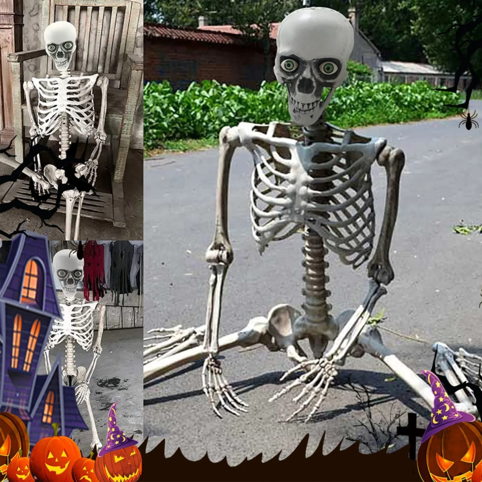 

Halloween PVC Skeleton Decor Realistic Human Bone Skull Prop for Bar Haunted House Party