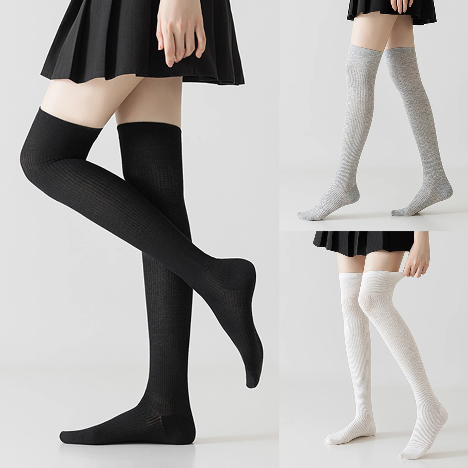 2 Pairs Women's Graduated Compression Thigh-High Socks, Comfort Ribbed Cuff and Stay-Up Fit for All-Day Support