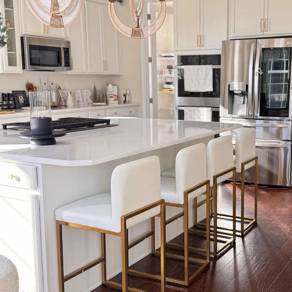 

Белые барные стулья, набор из 4 шт., 24-дюймовые барные стулья со спинкой, современные барные стулья из искусственной кожи с обивкой для кухни I