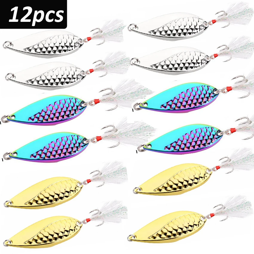 

12pcs Metal Spoon Fishing Lure Bait 50g 40g 30g Sinking Lure Gold Fishing Bait Artificial Hard Baits Lure Crap Pesca Spinnerbait