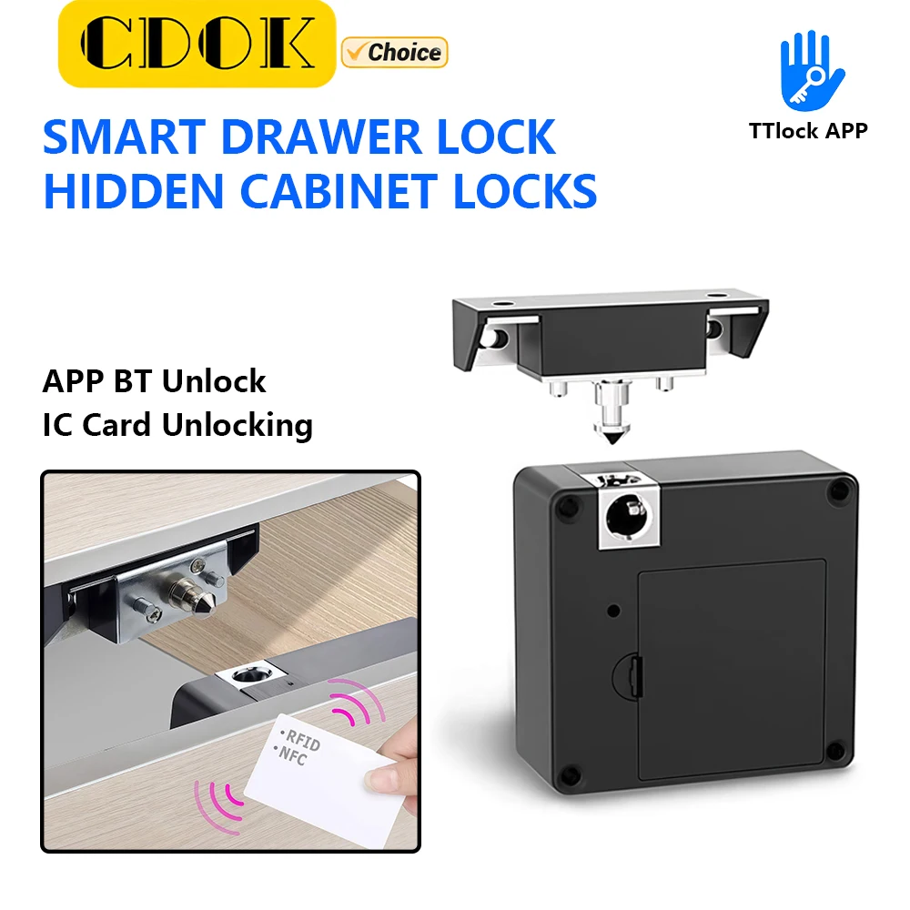CDOK TTlock Smart Cabinet Drawer Lock with Access Control Card Unlocking Mobile App Compatible Security Lock for Home And Office