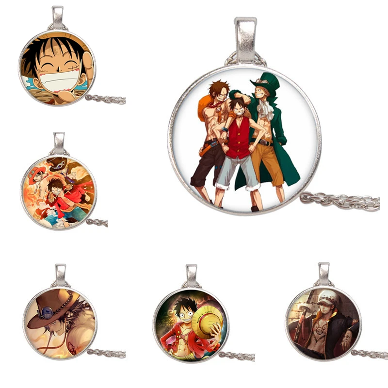 Anime One Piece Luffy Portgas D Ace Trafalgar Law Sabo Nami Roronoa Zoro Chopper Metal Necklaces Pendants Cos Accessories Figure