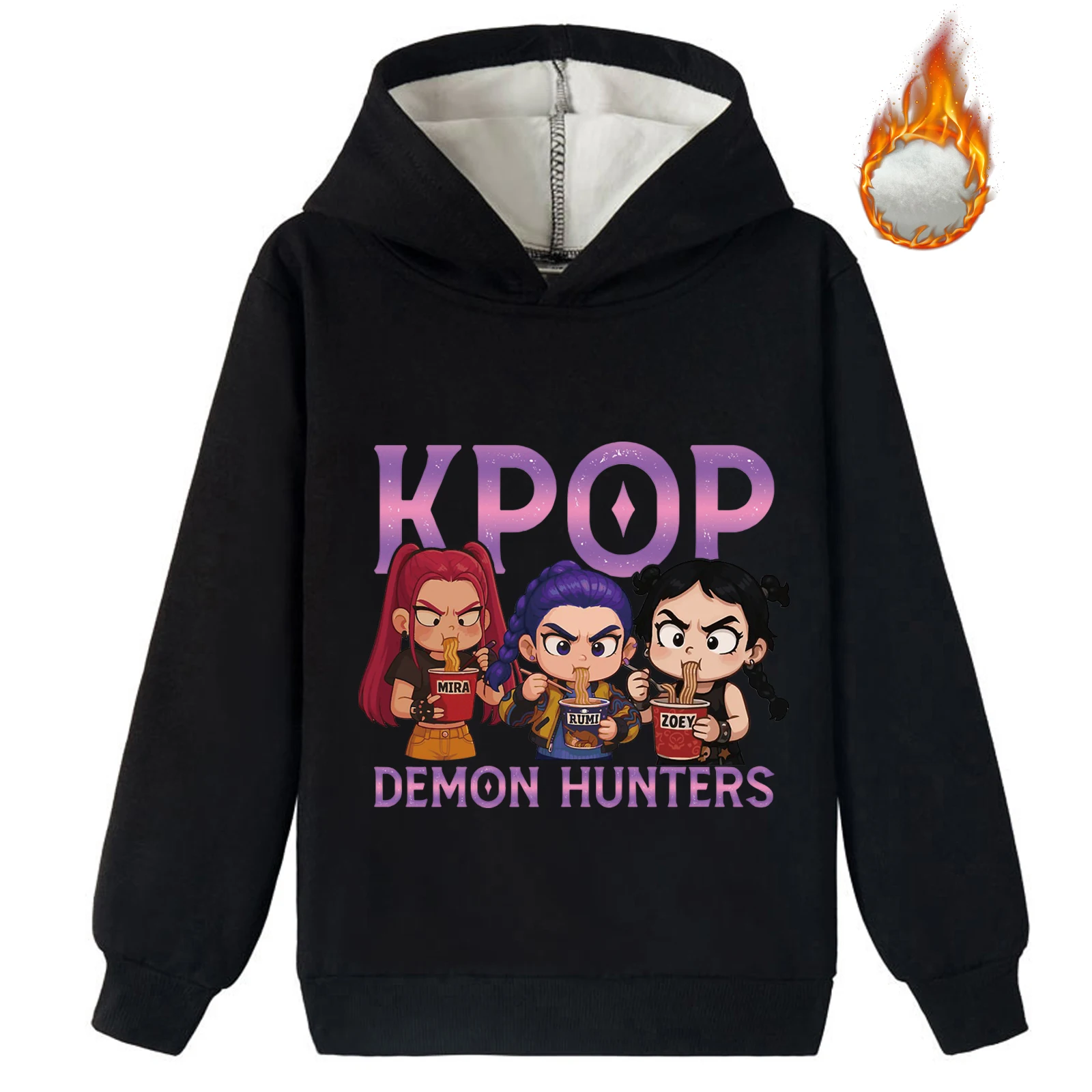 

Толстые топы с длинными рукавами для маленьких детей, толстовка на флисовой подкладке с капюшоном, классический пуловер с капюшоном Kpop Demon Hunters для детей от 2 до 14 лет