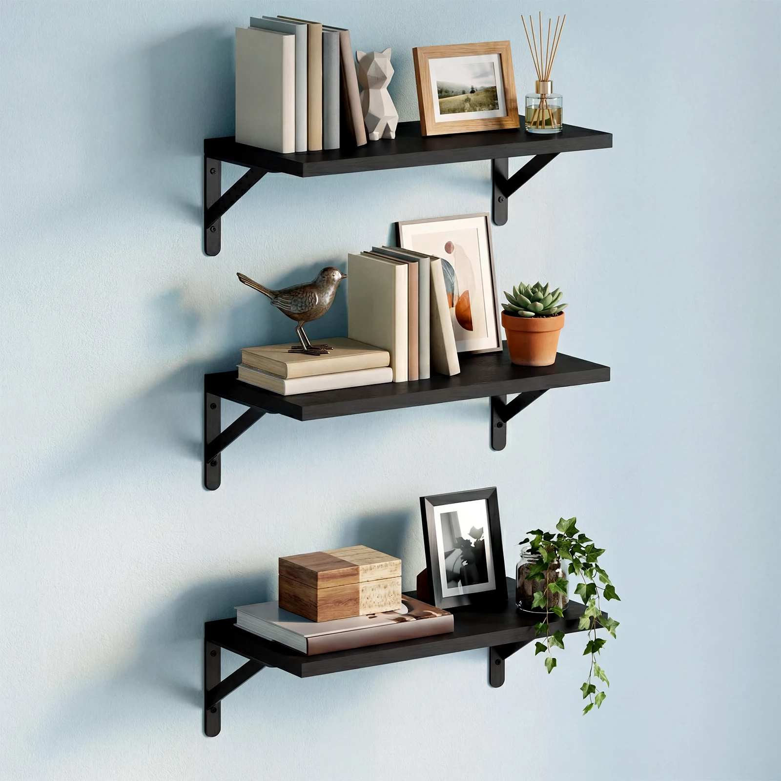 SGHUO Black Floating Shelves Set of 3/4/6, 16.5 Inch Wall Mounted Shelf for Bedroom Living Room Decor