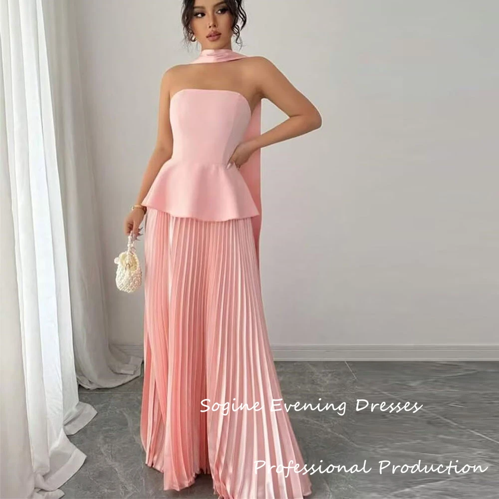 

Strapless Evening Dresses With Scarf Flowy Satin Cocktail Party Dress For Women فساتين سهرة Mermaid Formal Prom Gowns