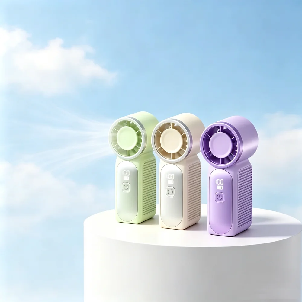 USB Rechargeable Mini Handheld Fan Ultra-Quiet Digital Display Small Electric Fan Powerful Wind Personal Cooling Fan With Light
