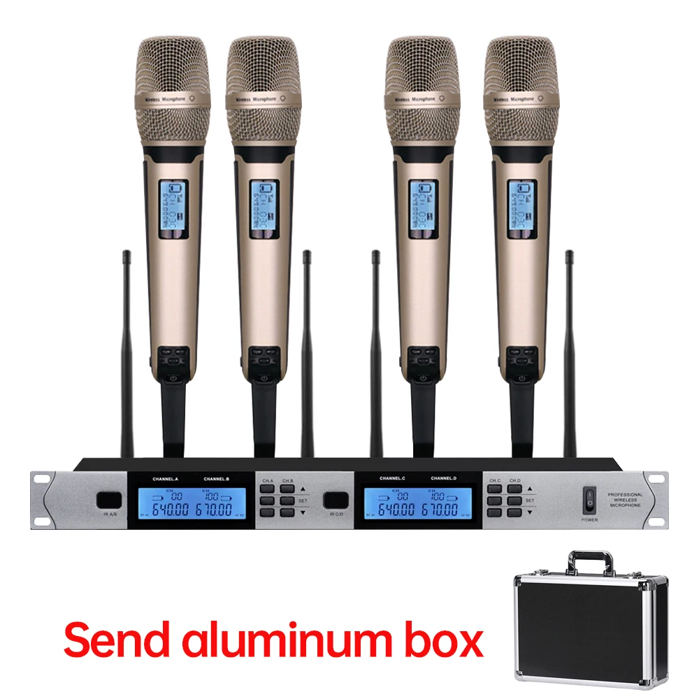 

UHF wireless microphone 4 channels handheld clip headband microphone for church karaoke wedding stage performance microphone