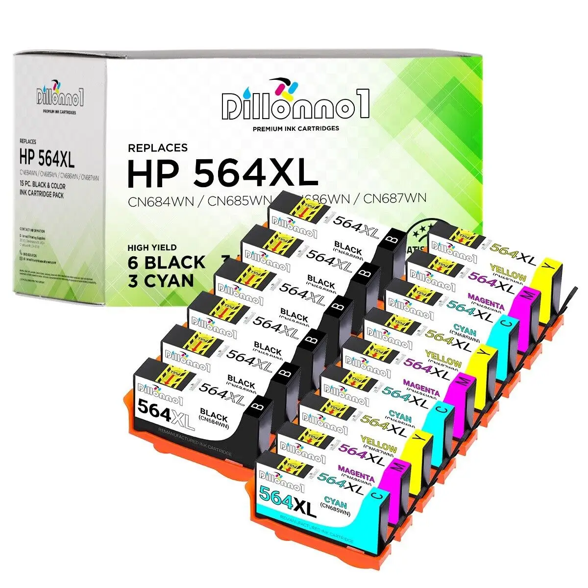 Cartuchos de tinta para impresora HP Photosmart 5510, 5515, 5520, 5525, 6510, 6515, paquete de 15, 564XL