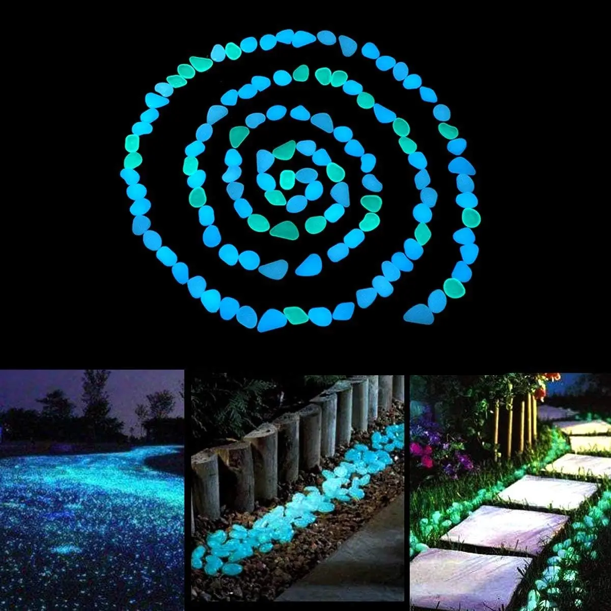 100-500pcs Blue Glow in the Dark Garden Pebbles Decorative Luminous Stones for Yard Walkways DIY Decor Size Approx 1-3cm
