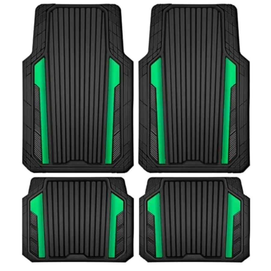 

Heavy Duty Rubber Car Mats Metallic, Aluminum Film All Weather Floor Mats Waterproof Universal Trim to Fit SUVs Sedans Vans 4 P