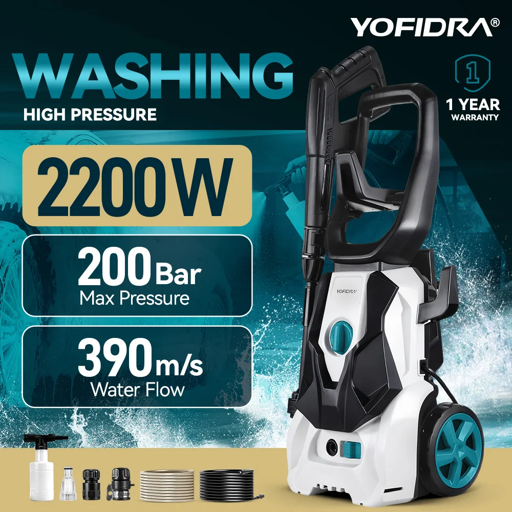 YOFIDRA 200Bar 2200W Elektrischer Hochdruckreiniger Autowaschpistole Gartenreiniger Wassersprühpistole 180° ° Verstellbare Düse - High Pressure Washer