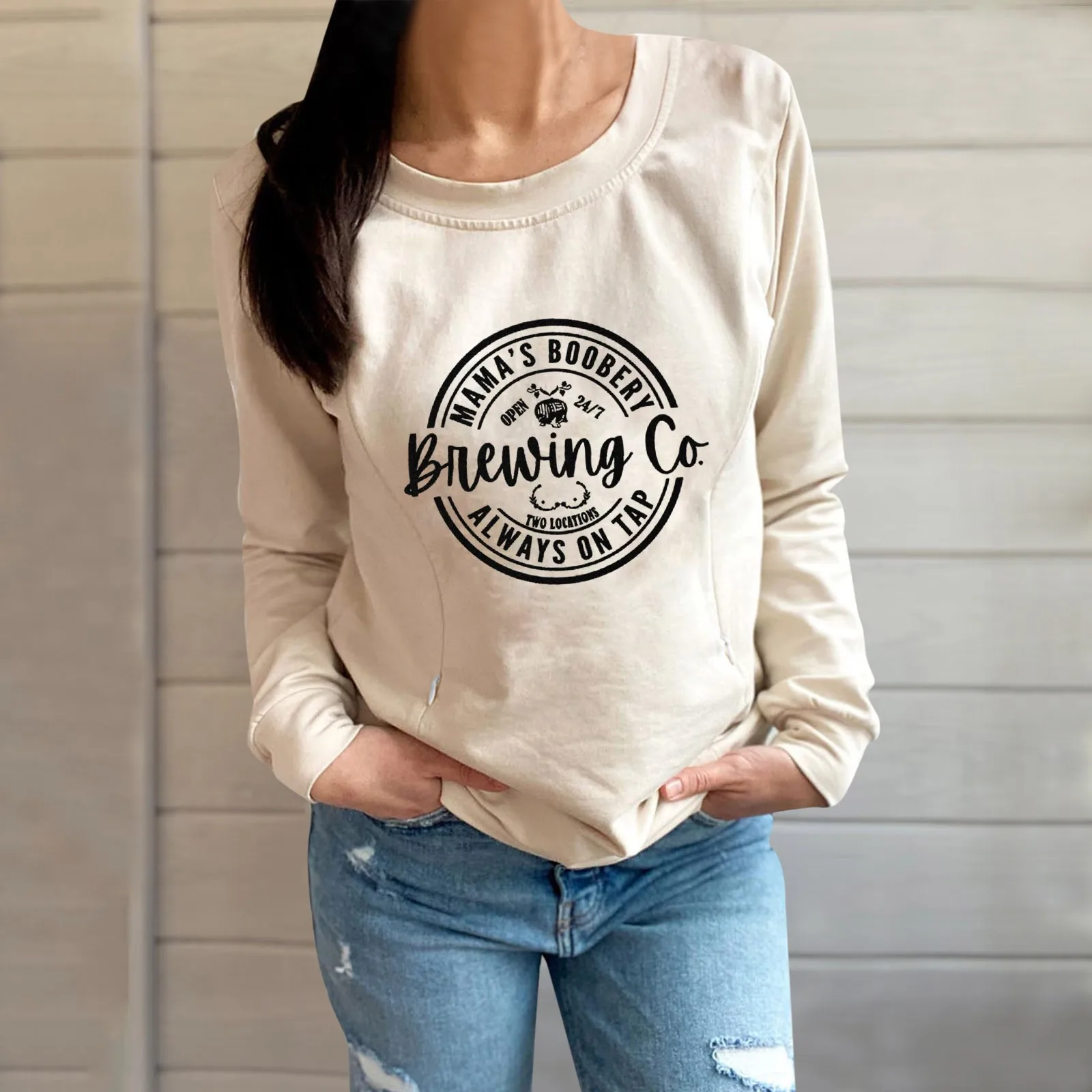 Letter Print Maternity Nursing Sweatshirt Women Comfort Friendly Zip Breastfeeding Pullover Tops Mama\'s Boobery Sweater