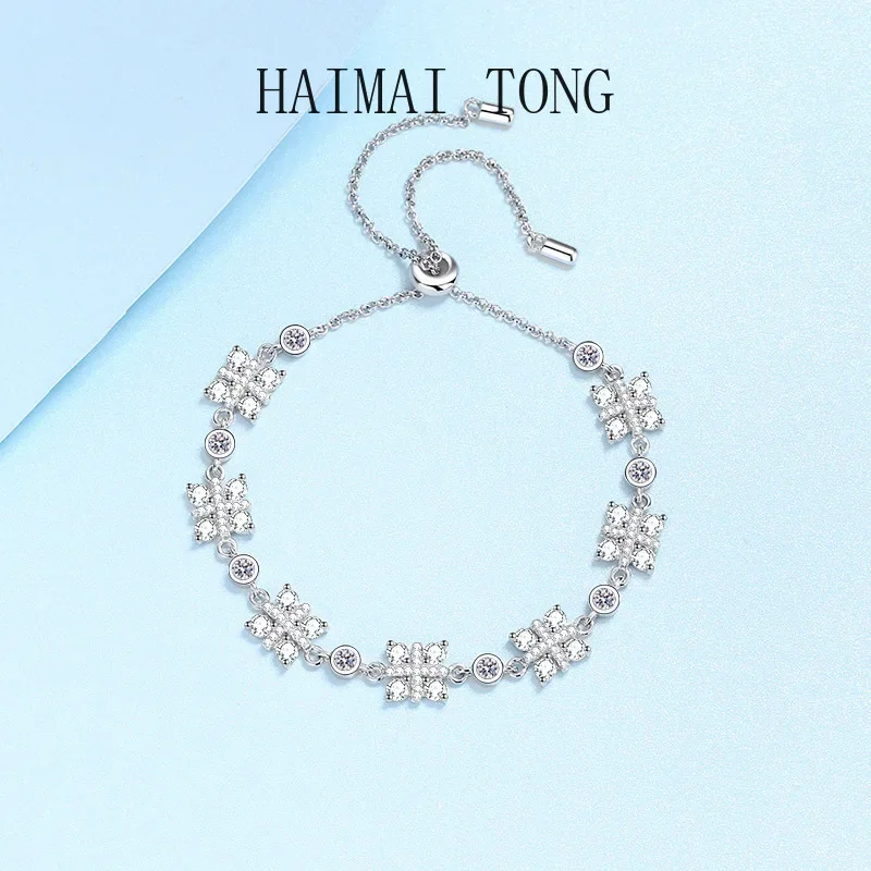 

Luxury Shiny Women's Platinum PT950 Bracelet 2.16CT Moissanite Diamond D Color Level Adjustable Rhombus Hand Made Fine Jewelry