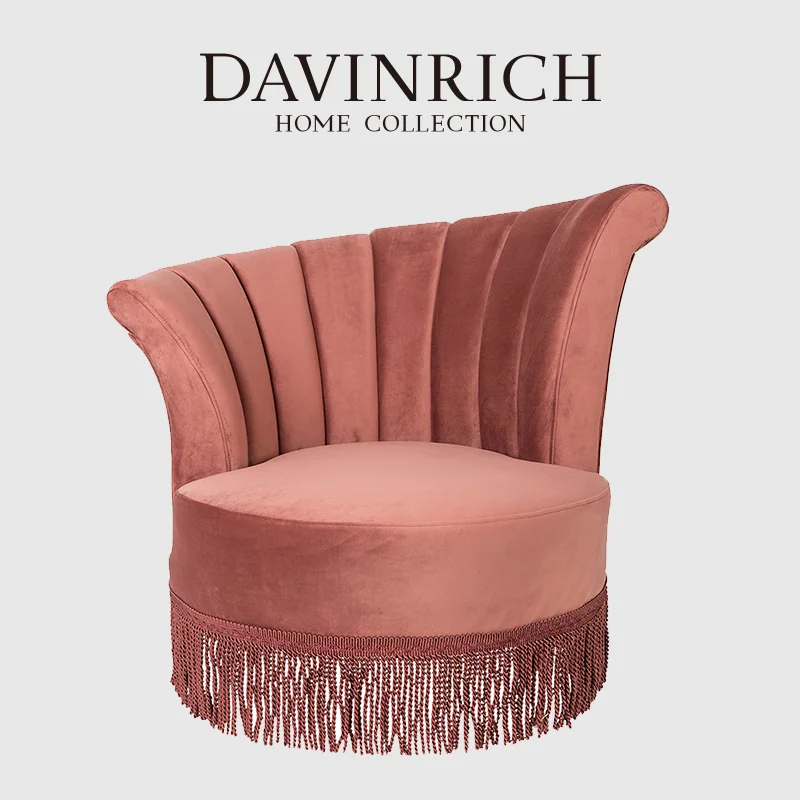 DAVINRICH Mid-Century Modern Velvet Single Sofa Chair Irregular Back Design Luxury Fringed Armchair Eclecticism Style Home Decor