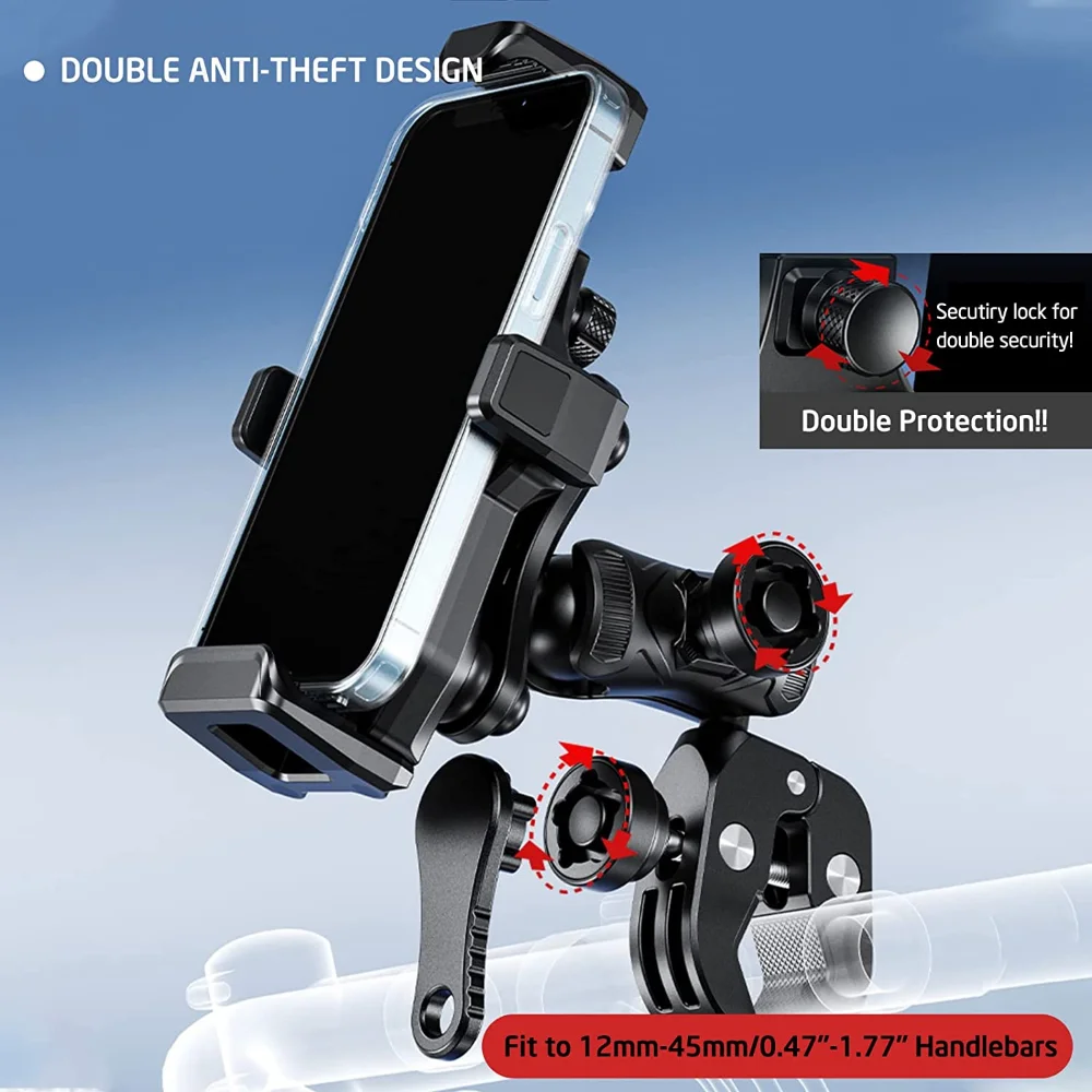 Imagem -02 - Anti-vibração Motocicleta Telefone Titular Guiador Bola Tronco Anti-roubo Rotação de 360 ° se Fits para 4.7 7.2 Celulares