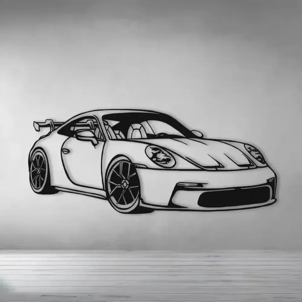 Sports Car Silhouette Metal Wall Art Modern Race Car Line Art Metal Sign for Home Garage Living Room Man Cave Decor