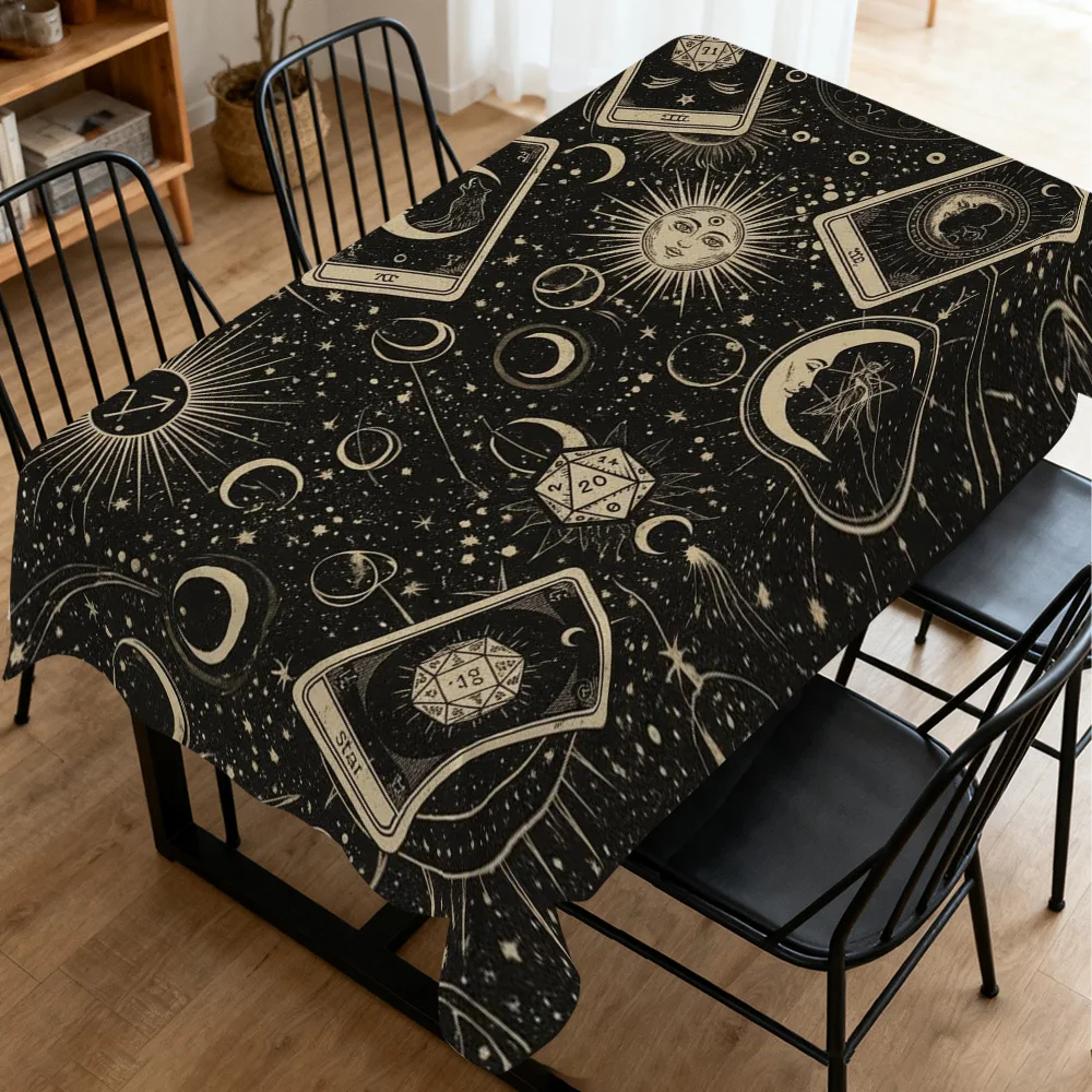 VIKAMA Mysterious Universe Tarot Tablecloth Star Divination Theme Rectangular Kitchen Table Cover Cloth Meditation Space Decor