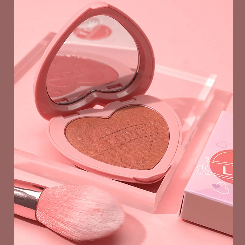 Custom Logo Blush Palette Private Label Powder Cosmetics Portable Size Heart Shape Pigment Face Makeup with Mirror Packaging